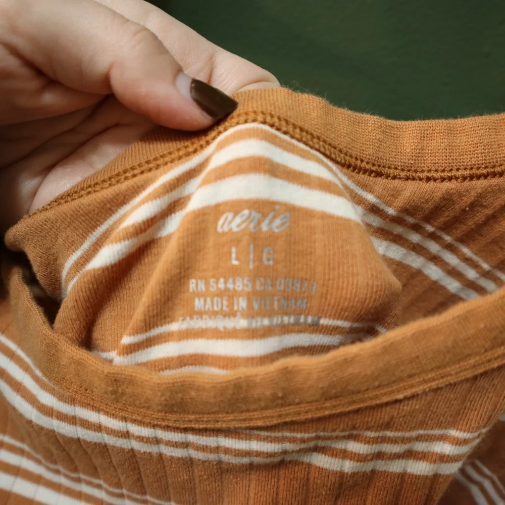 SOLD**Aerie Striped Orange and White Women's Tank Top - Picture 3 of 6